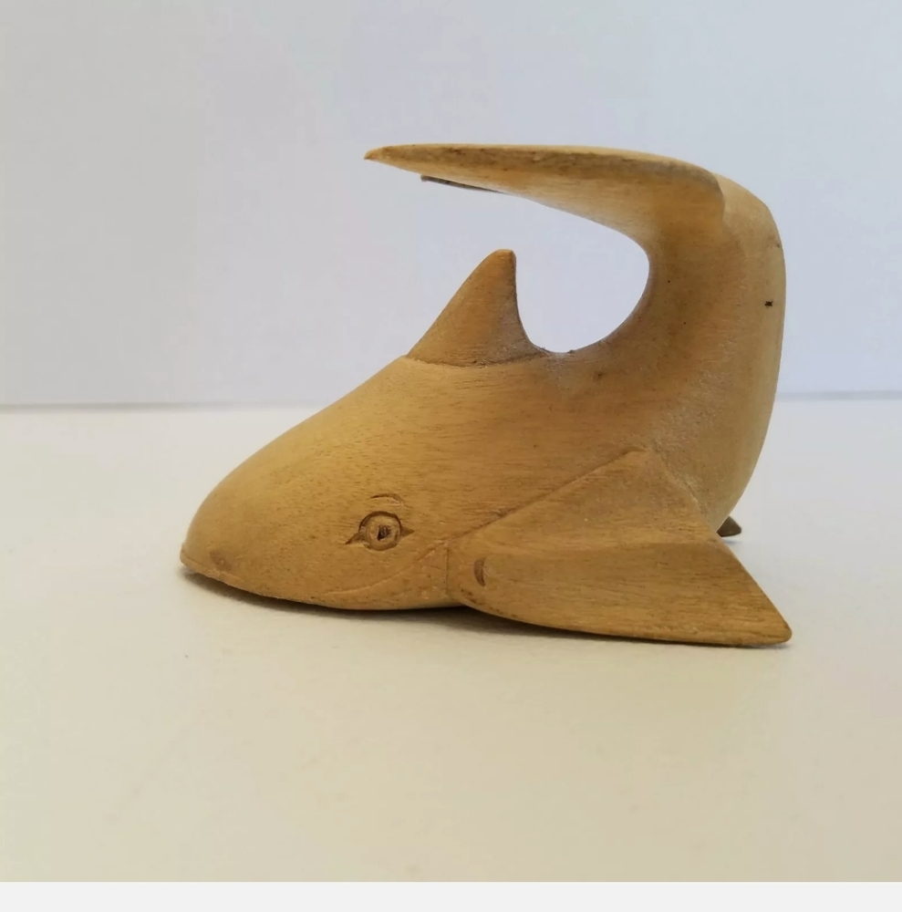 Hand Carved Wood Wooden Shark Whale Two Tone Figurine Statue 3.25" Decor
